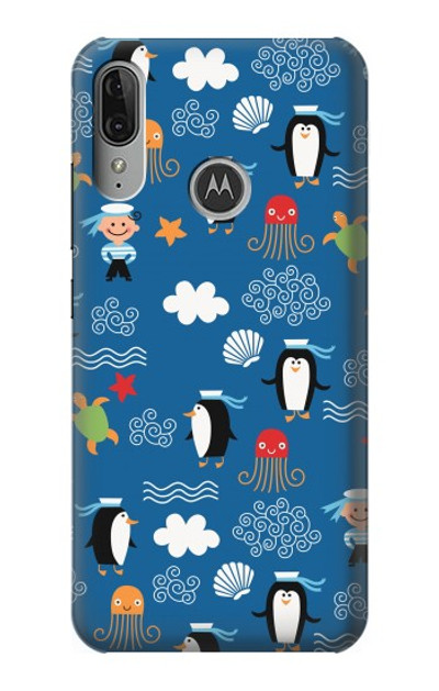 S2572 Marine Penguin Pattern Case Cover Custodia per Motorola Moto E6 Plus, Moto E6s