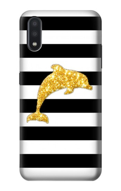 S2882 Black and White Striped Gold Dolphin Case Cover Custodia per Samsung Galaxy A01