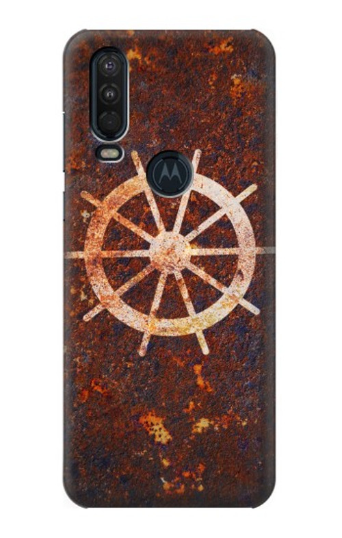 S2766 Ship Wheel Rusty Texture Case Cover Custodia per Motorola One Action (Moto P40 Power)