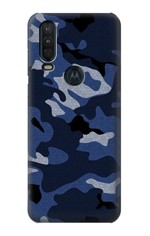 S2959 Navy Blue Camo Camouflage Case Cover Custodia per Motorola One Action (Moto P40 Power)