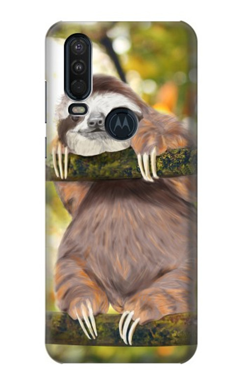 S3138 Cute Baby Sloth Paint Case Cover Custodia per Motorola One Action (Moto P40 Power)