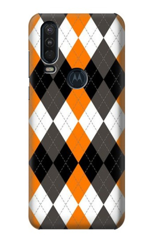 S3421 Black Orange White Argyle Plaid Case Cover Custodia per Motorola One Action (Moto P40 Power)