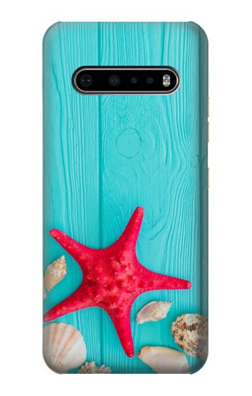 S3428 Aqua Wood Starfish Shell Case Cover Custodia per LG V60 ThinQ 5G