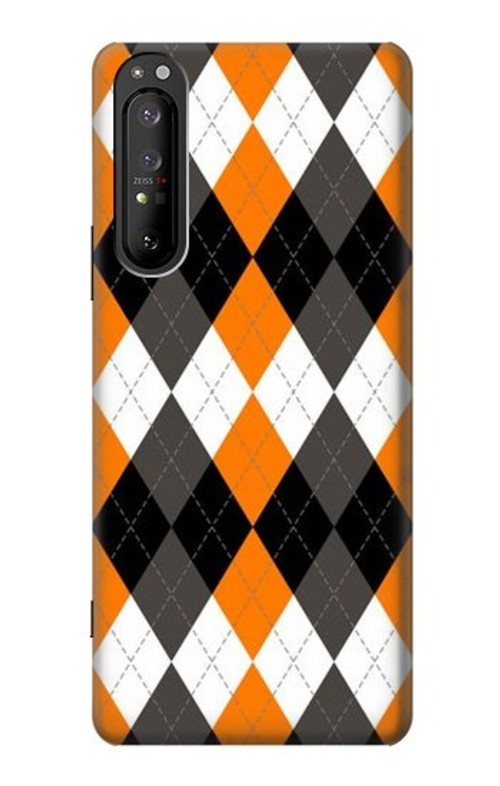 S3421 Black Orange White Argyle Plaid Case Cover Custodia per Sony Xperia 1 II