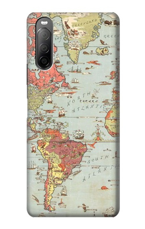 S3418 Vintage World Map Case Cover Custodia per Sony Xperia 10 II