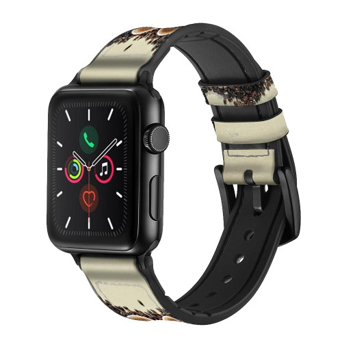 CA0046 Coffee Owl Leather & Silicone Smart Watch Band Strap For Apple Watch iWatch