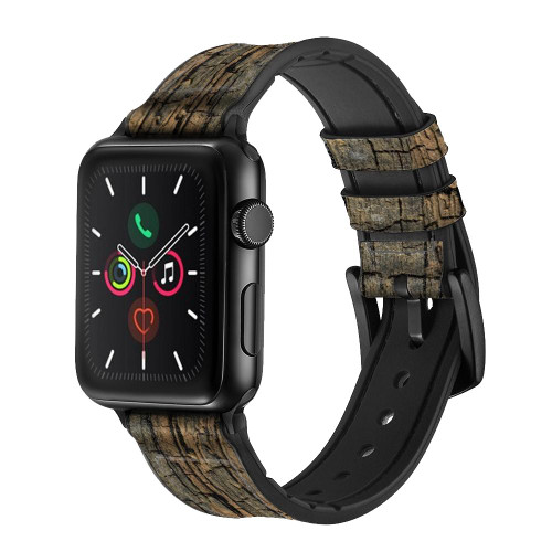 CA0077 Wood Graphic Printed Leather & Silicone Smart Watch Band Strap For Apple Watch iWatch