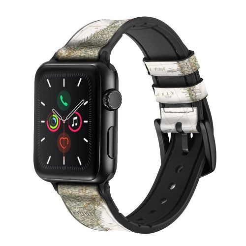 CA0081 World Map Leather & Silicone Smart Watch Band Strap For Apple Watch iWatch