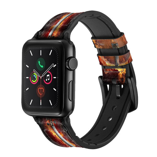 CA0113 Fire Violin Leather & Silicone Smart Watch Band Strap For Apple Watch iWatch