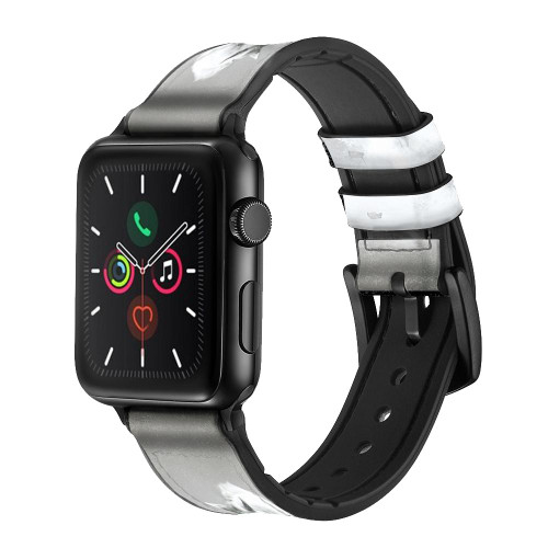 CA0129 White Horse Leather & Silicone Smart Watch Band Strap For Apple Watch iWatch