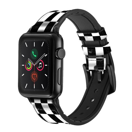 CA0185 Checkerboard Chess Board Leather & Silicone Smart Watch Band Strap For Apple Watch iWatch