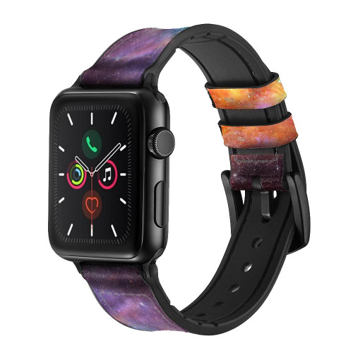 CA0217 Nebula Rainbow Space Leather & Silicone Smart Watch Band Strap For Apple Watch iWatch