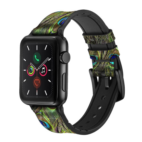 CA0218 Peacock Feather Leather & Silicone Smart Watch Band Strap For Apple Watch iWatch