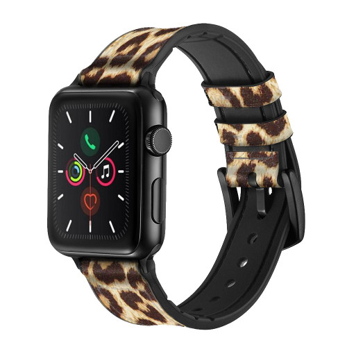 CA0241 Leopard Pattern Graphic Printed Leather & Silicone Smart Watch Band Strap For Apple Watch iWatch