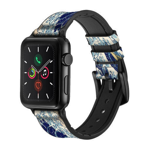 CA0298 Hokusai The Great Wave off Kanagawa Leather & Silicone Smart Watch Band Strap For Apple Watch iWatch