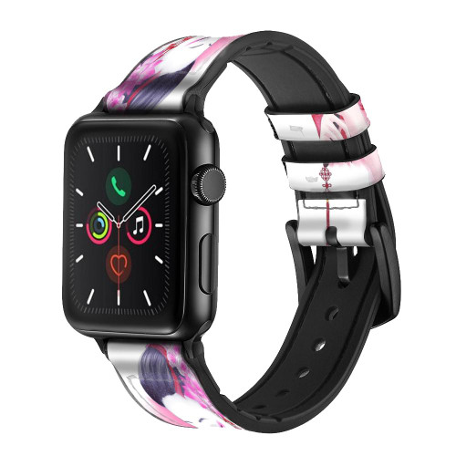 CA0377 Japanese Traditional Geisha Kimono Leather & Silicone Smart Watch Band Strap For Apple Watch iWatch