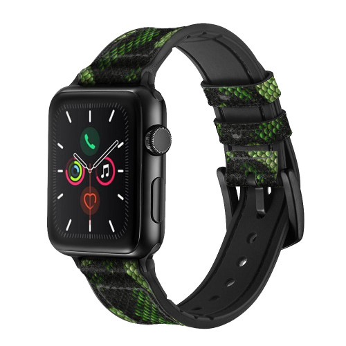 CA0482 Green Snake Skin Graphic Printed Leather & Silicone Smart Watch Band Strap For Apple Watch iWatch