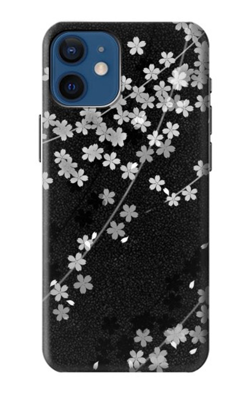 S2544 Japanese Kimono Style Black Flower Pattern Case Cover Custodia per iPhone 12 mini