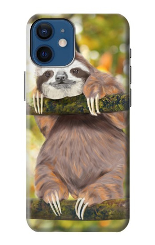 S3138 Cute Baby Sloth Paint Case Cover Custodia per iPhone 12 mini