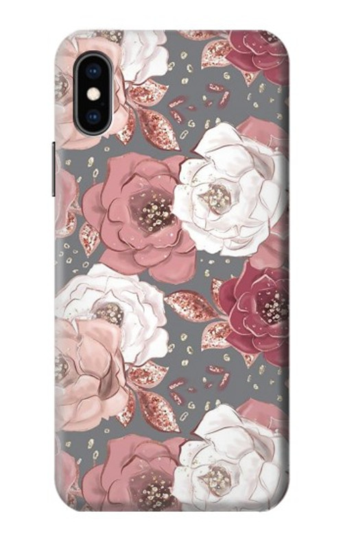 S3716 Rose Floral Pattern Case Cover Custodia per iPhone X, iPhone XS