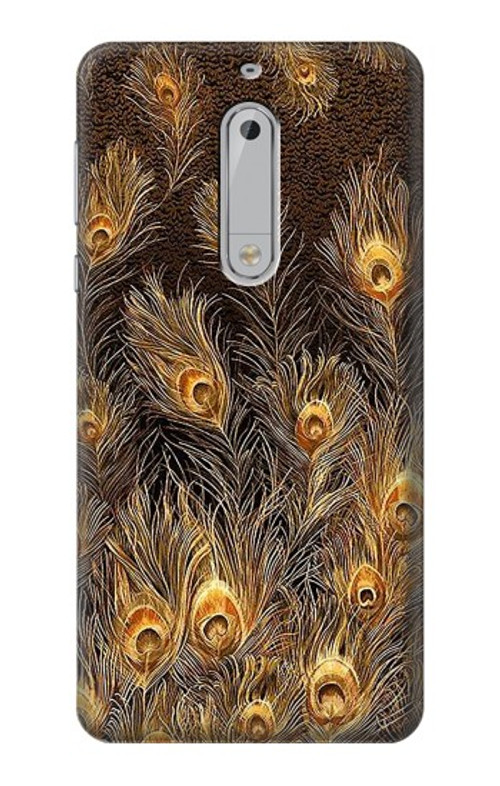 S3691 Gold Peacock Feather Case Cover Custodia per Nokia 5