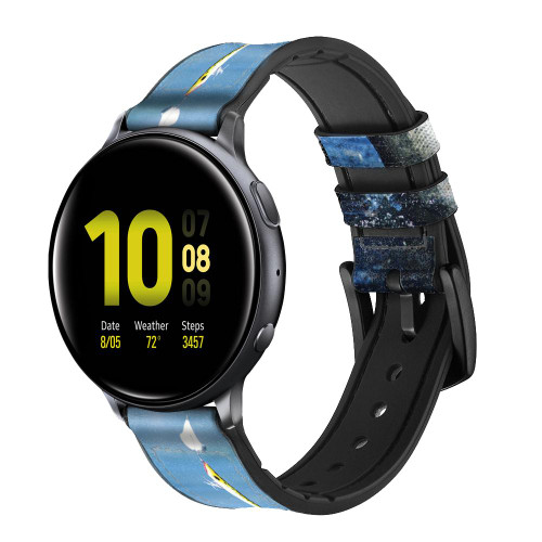 CA0178 Bass Fishing Cinturino in pelle e silicone Smartwatch per Samsung Galaxy Watch, Gear, Active
