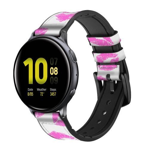 CA0246 Pink Lips Kisses Cinturino in pelle e silicone Smartwatch per Samsung Galaxy Watch, Gear, Active