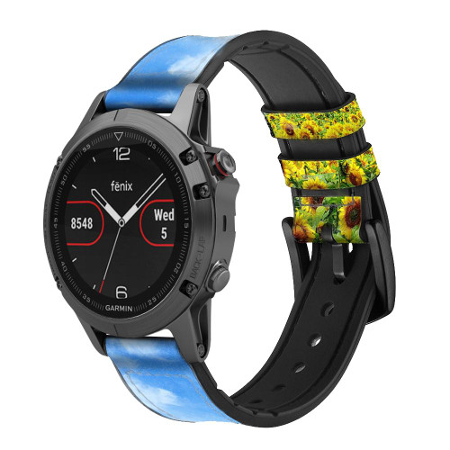 CA0028 Sunflower Cinturino in pelle e silicone Smartwatch per Garmin Smartwatch