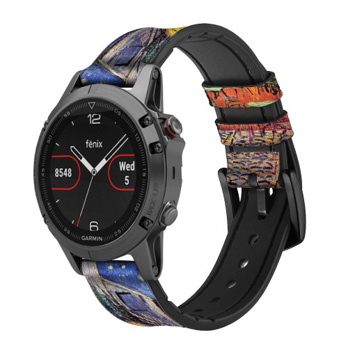 CA0127 Van Gogh Cafe Terrace Cinturino in pelle e silicone Smartwatch per Garmin Smartwatch