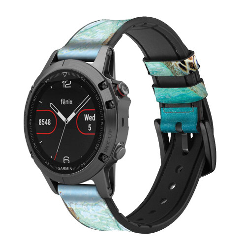 CA0164 Ocean Sea Turtle Cinturino in pelle e silicone Smartwatch per Garmin Smartwatch