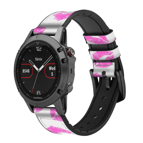 CA0246 Pink Lips Kisses Cinturino in pelle e silicone Smartwatch per Garmin Smartwatch