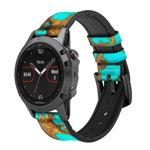 CA0407 Aqua Copper Turquoise Gemstone Graphic Cinturino in pelle e silicone Smartwatch per Garmin Smartwatch