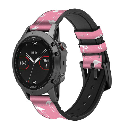 CA0472 Pink Flamingo Pattern Cinturino in pelle e silicone Smartwatch per Garmin Smartwatch