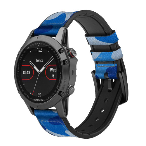CA0526 Army Blue Camo Camouflage Cinturino in pelle e silicone Smartwatch per Garmin Smartwatch