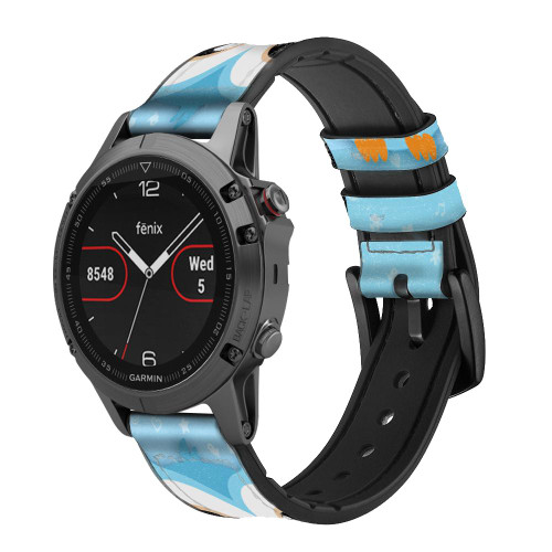 CA0544 Cute Blue Owl Cinturino in pelle e silicone Smartwatch per Garmin Smartwatch