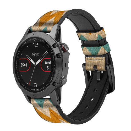 CA0545 Vintage Wood Chevron Graphic Printed Cinturino in pelle e silicone Smartwatch per Garmin Smartwatch