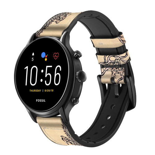 CA0038 Antique Dragon Cinturino in pelle e silicone Smartwatch per Fossil Smartwatch