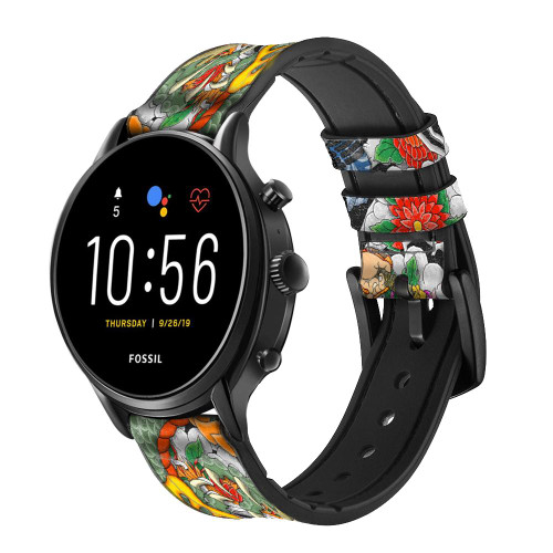 CA0054 Japan Tattoo Cinturino in pelle e silicone Smartwatch per Fossil Smartwatch