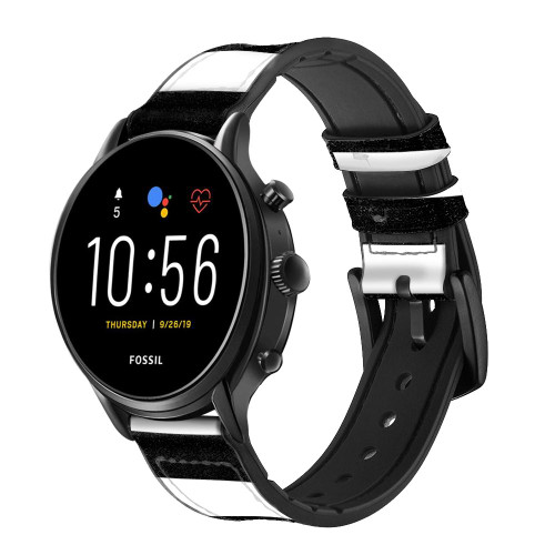 CA0180 Black and White Striped Cinturino in pelle e silicone Smartwatch per Fossil Smartwatch