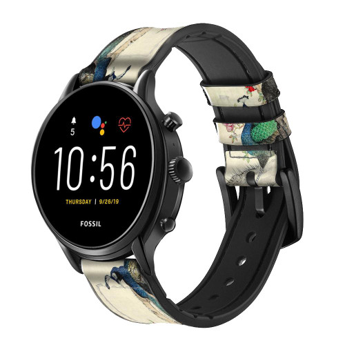CA0226 Peacock Painting Cinturino in pelle e silicone Smartwatch per Fossil Smartwatch