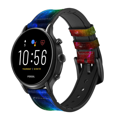 CA0262 Colorful Rainbow Space Galaxy Cinturino in pelle e silicone Smartwatch per Fossil Smartwatch