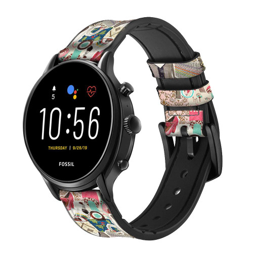 CA0265 Fashion Vintage Pattern Cinturino in pelle e silicone Smartwatch per Fossil Smartwatch