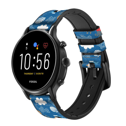 CA0374 Marine Penguin Pattern Cinturino in pelle e silicone Smartwatch per Fossil Smartwatch