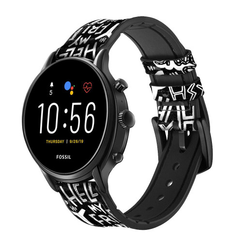 CA0425 Hey Hi Hello Art Pattern Cinturino in pelle e silicone Smartwatch per Fossil Smartwatch