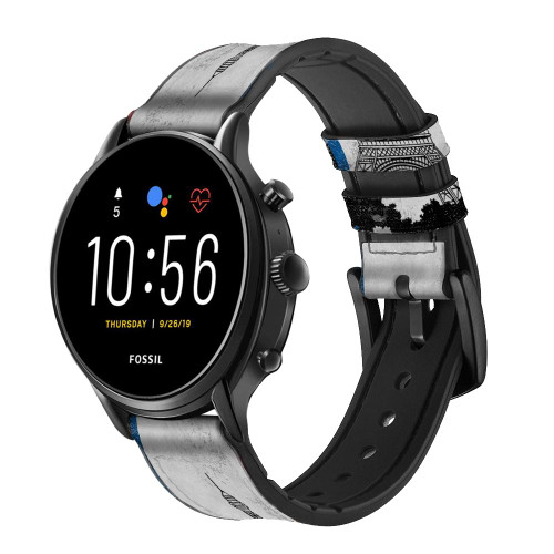 CA0473 Vintage France Flag Eiffel Tower Cinturino in pelle e silicone Smartwatch per Fossil Smartwatch