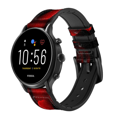 CA0493 Red Rose Cinturino in pelle e silicone Smartwatch per Fossil Smartwatch