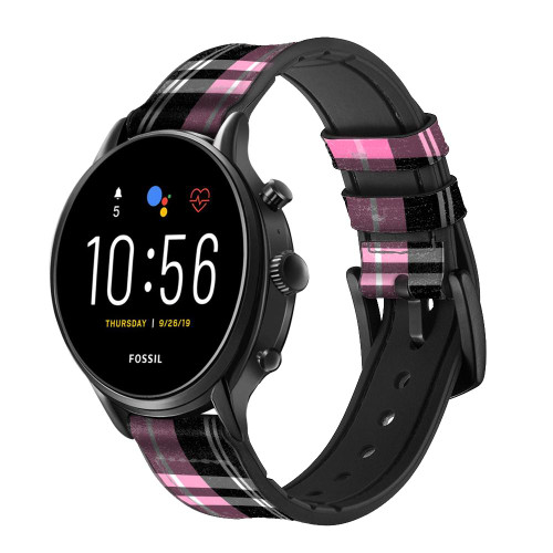 CA0573 Pink Plaid Pattern Cinturino in pelle e silicone Smartwatch per Fossil Smartwatch