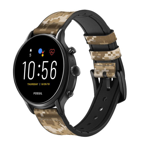 CA0654 Army Desert Tan Coyote Camo Camouflage Cinturino in pelle e silicone Smartwatch per Fossil Smartwatch