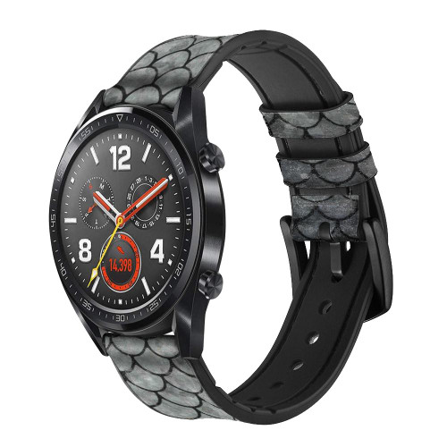 CA0524 Silver Fish Scale Cinturino in pelle e silicone Smartwatch per Wristwatch Smartwatch