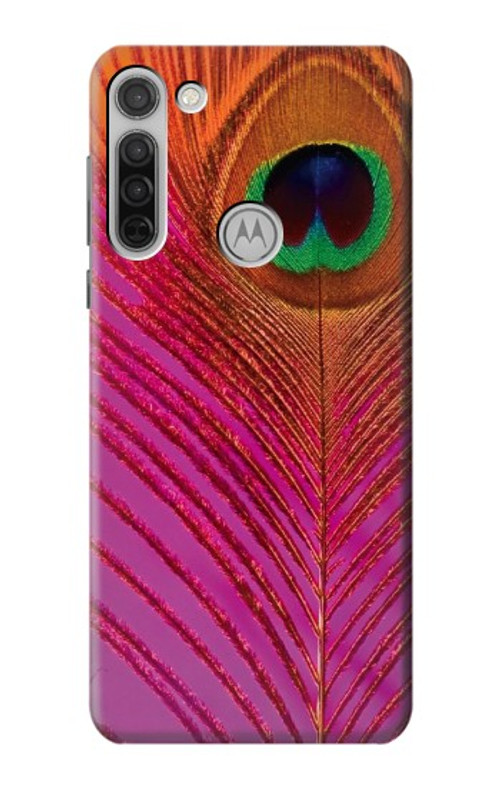 S3201 Pink Peacock Feather Case Cover Custodia per Motorola Moto G8